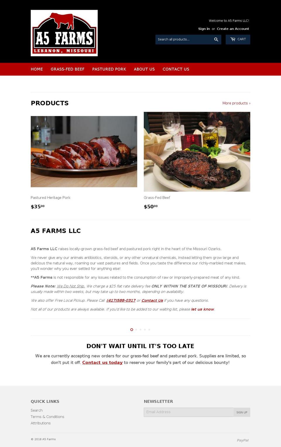 a5farms.com — Shopify storefront screenshot