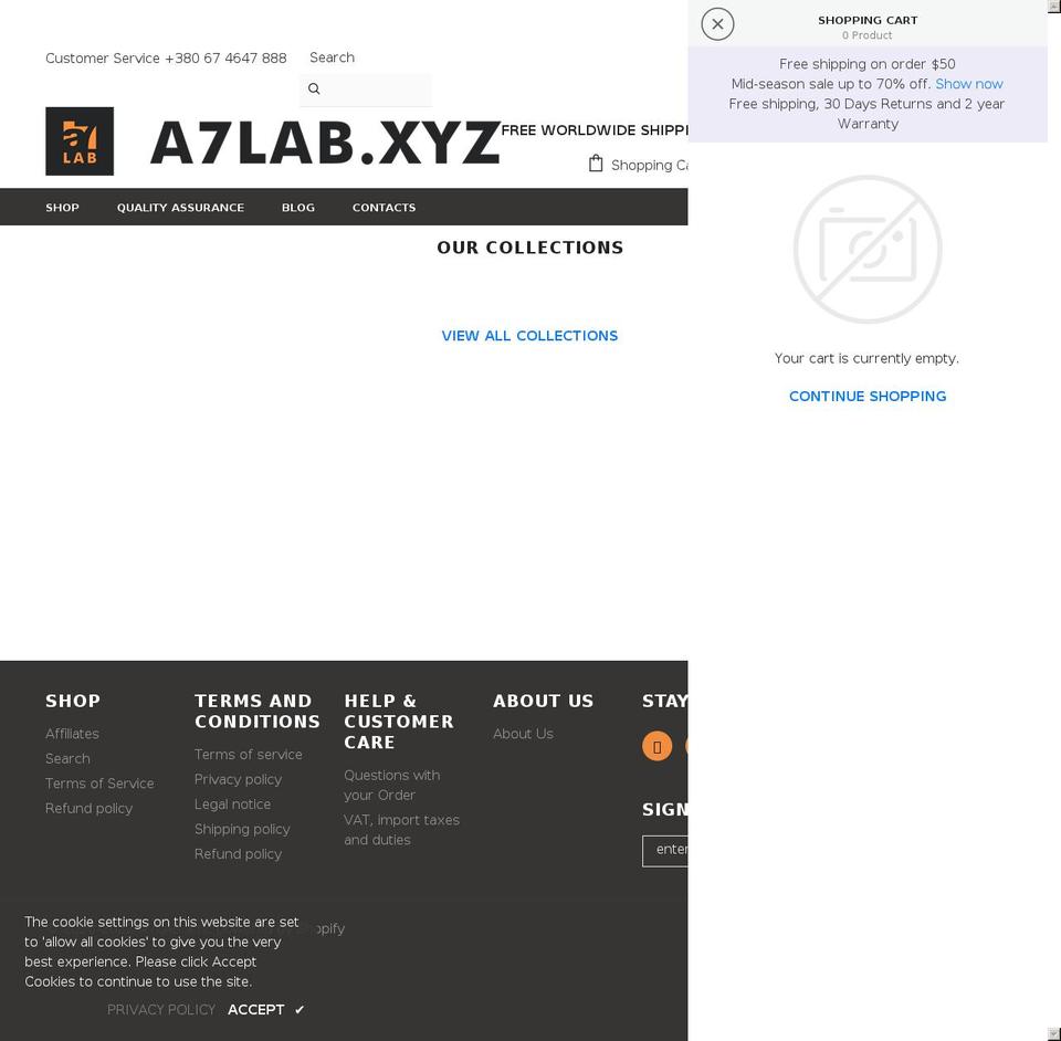 a7lab.xyz shopify website screenshot