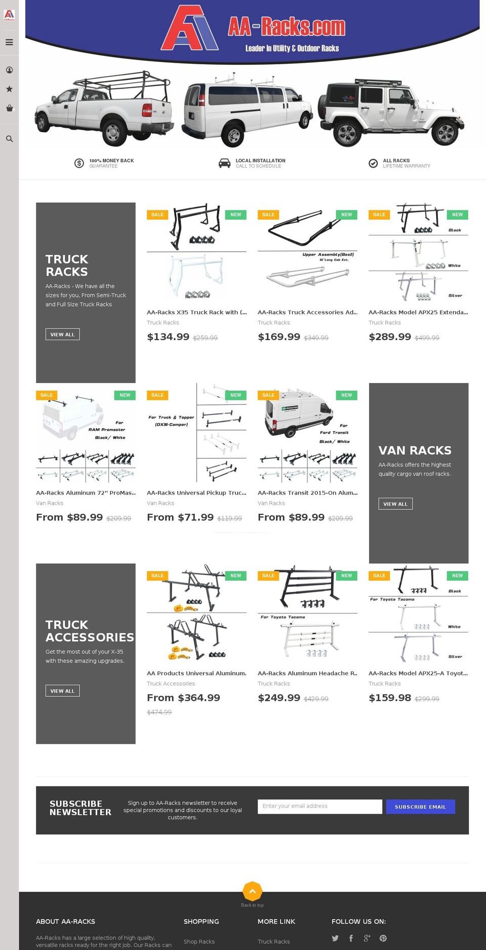 aa-racks.com shopify website screenshot