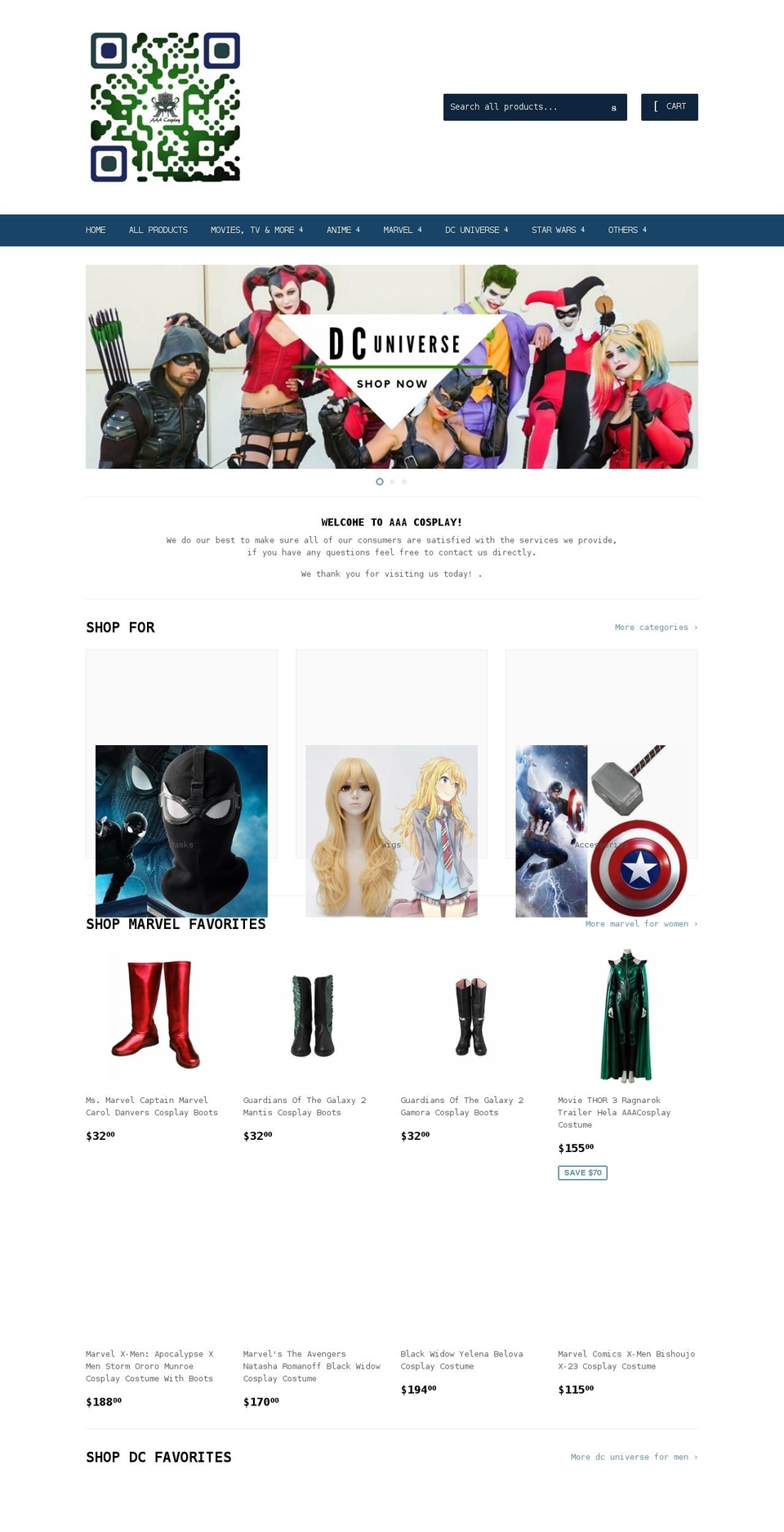 aaacosplay.com shopify website screenshot