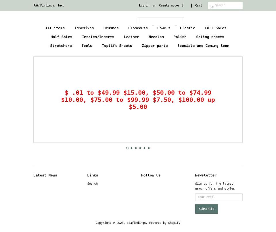 aaafindings.com shopify website screenshot