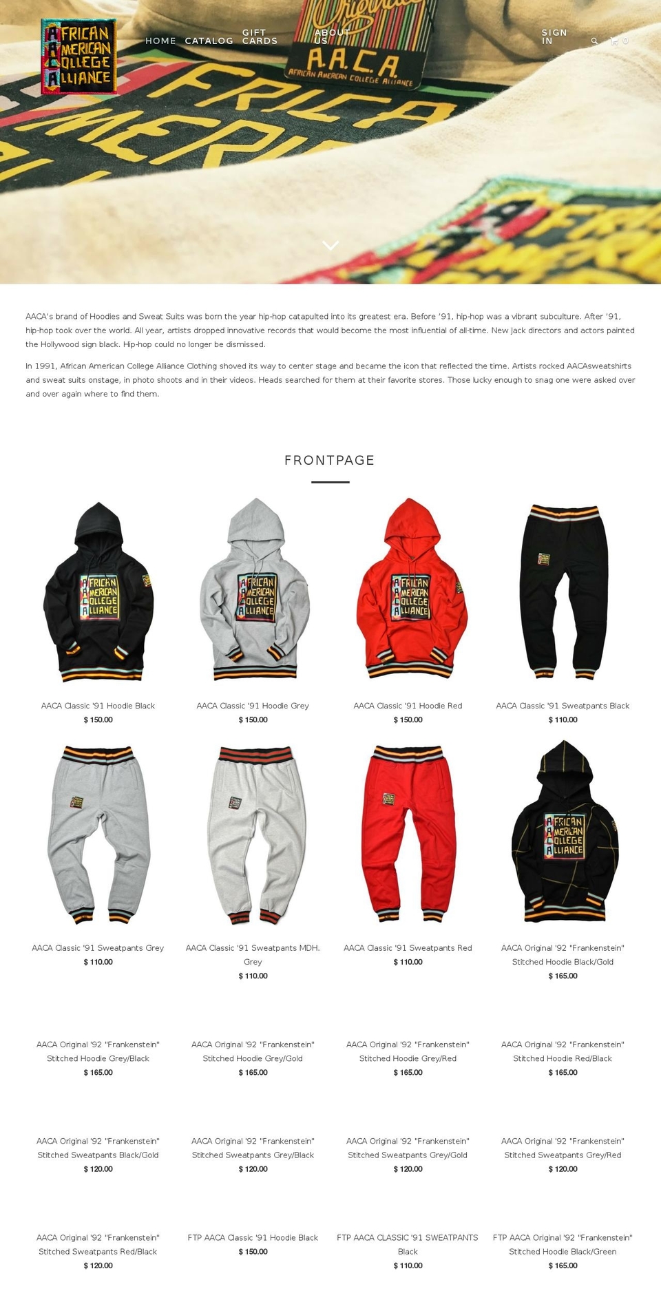 aacaclothing.com shopify website screenshot