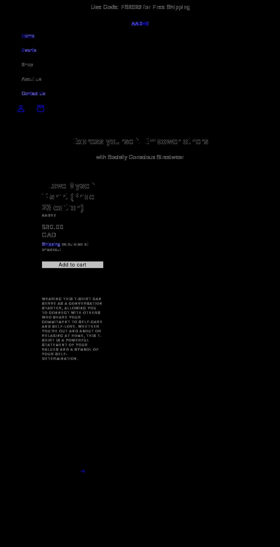 aadheclothing.com shopify website screenshot