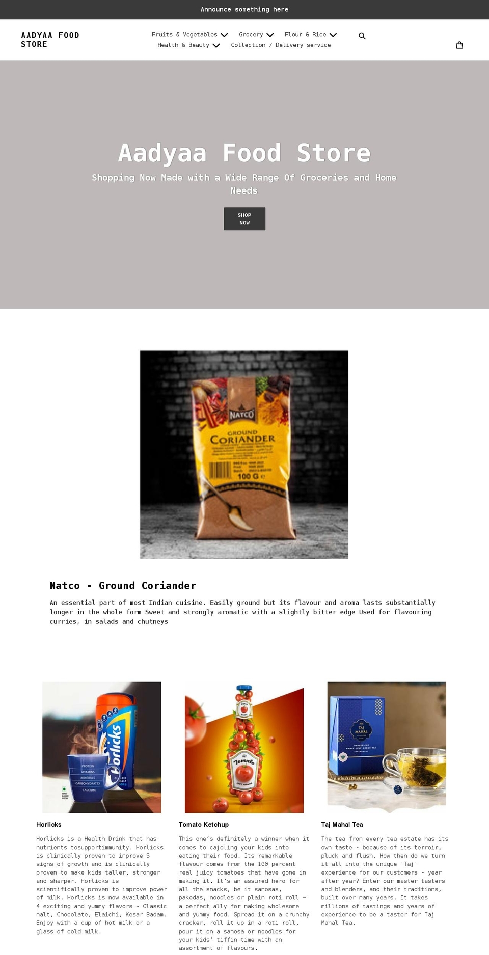 aadyaafoods.com shopify website screenshot