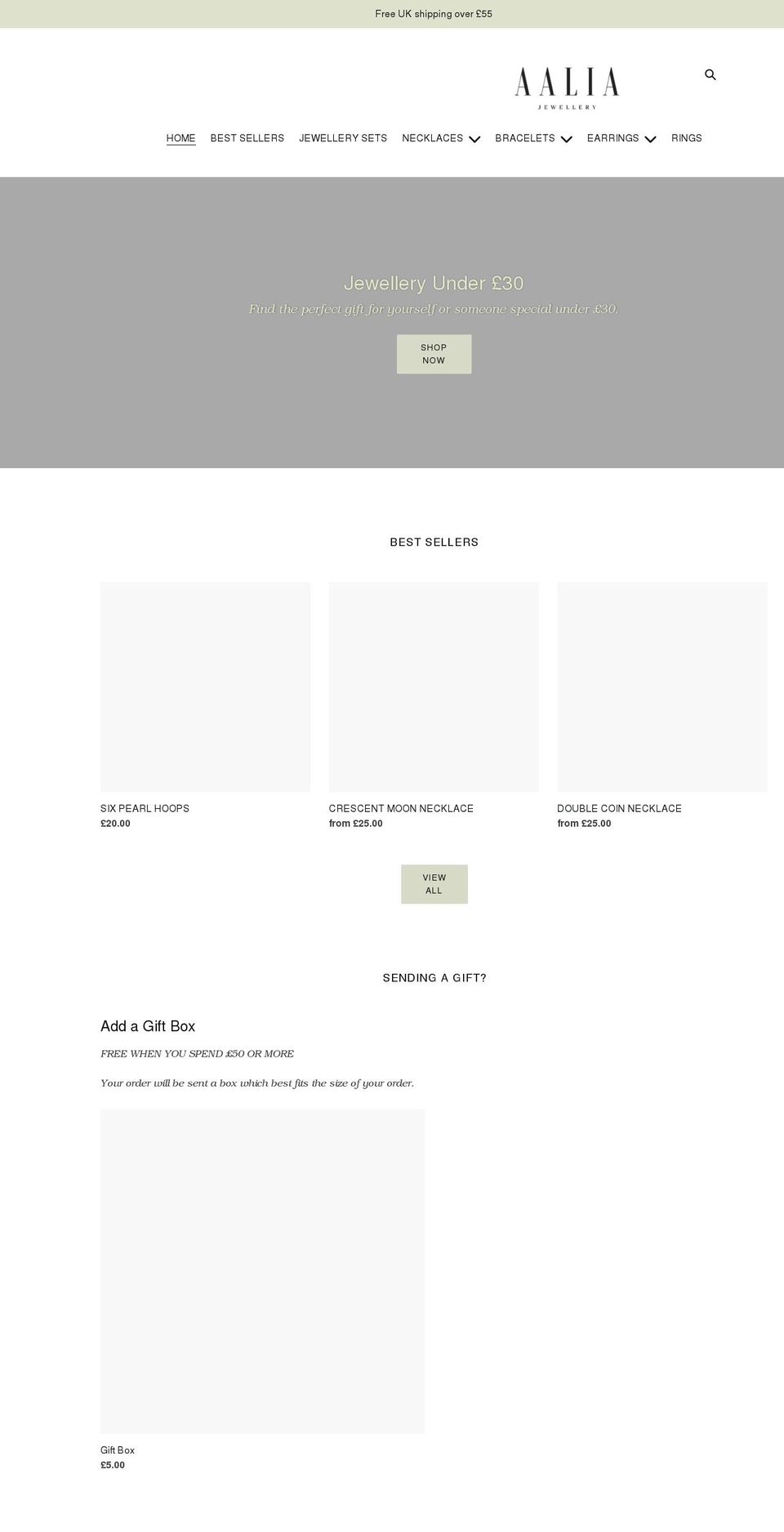 aaliajewellery.com shopify website screenshot