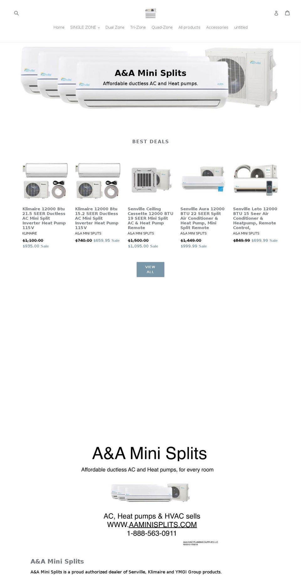 aaminisplits.com — Shopify storefront screenshot