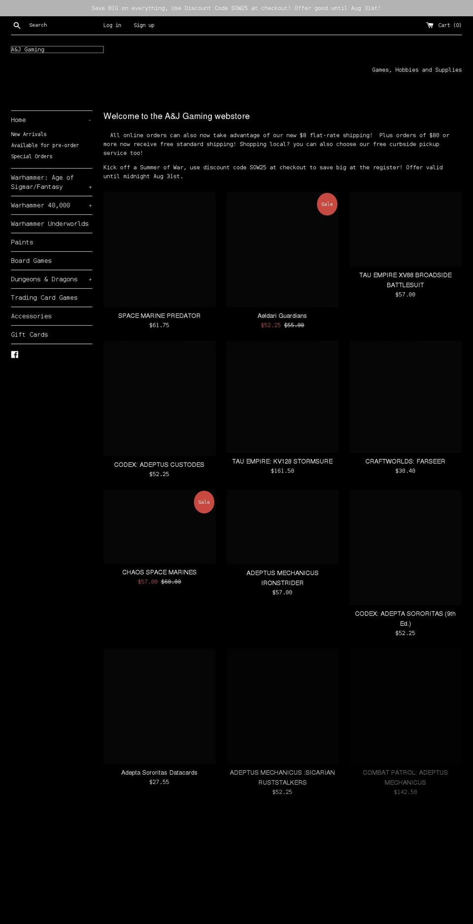 aandjgaming.com shopify website screenshot