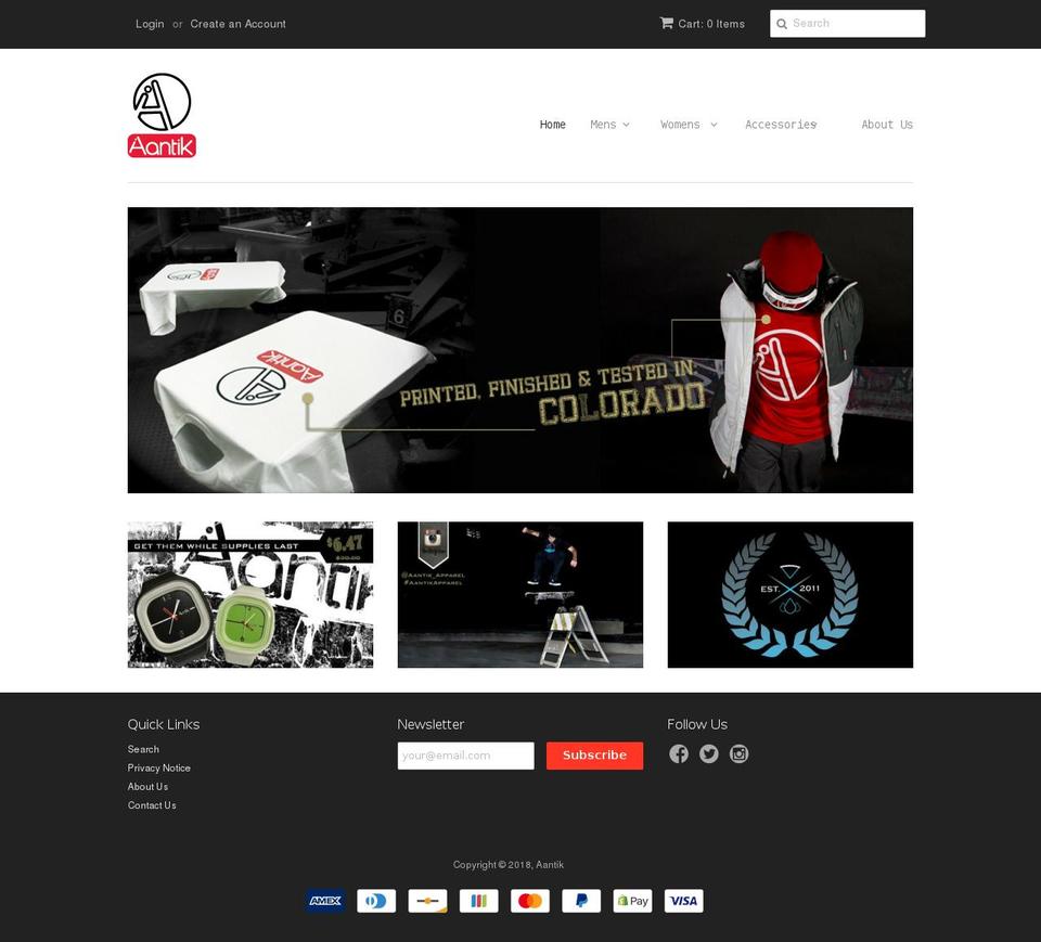 aantikapparel.com — Shopify storefront screenshot