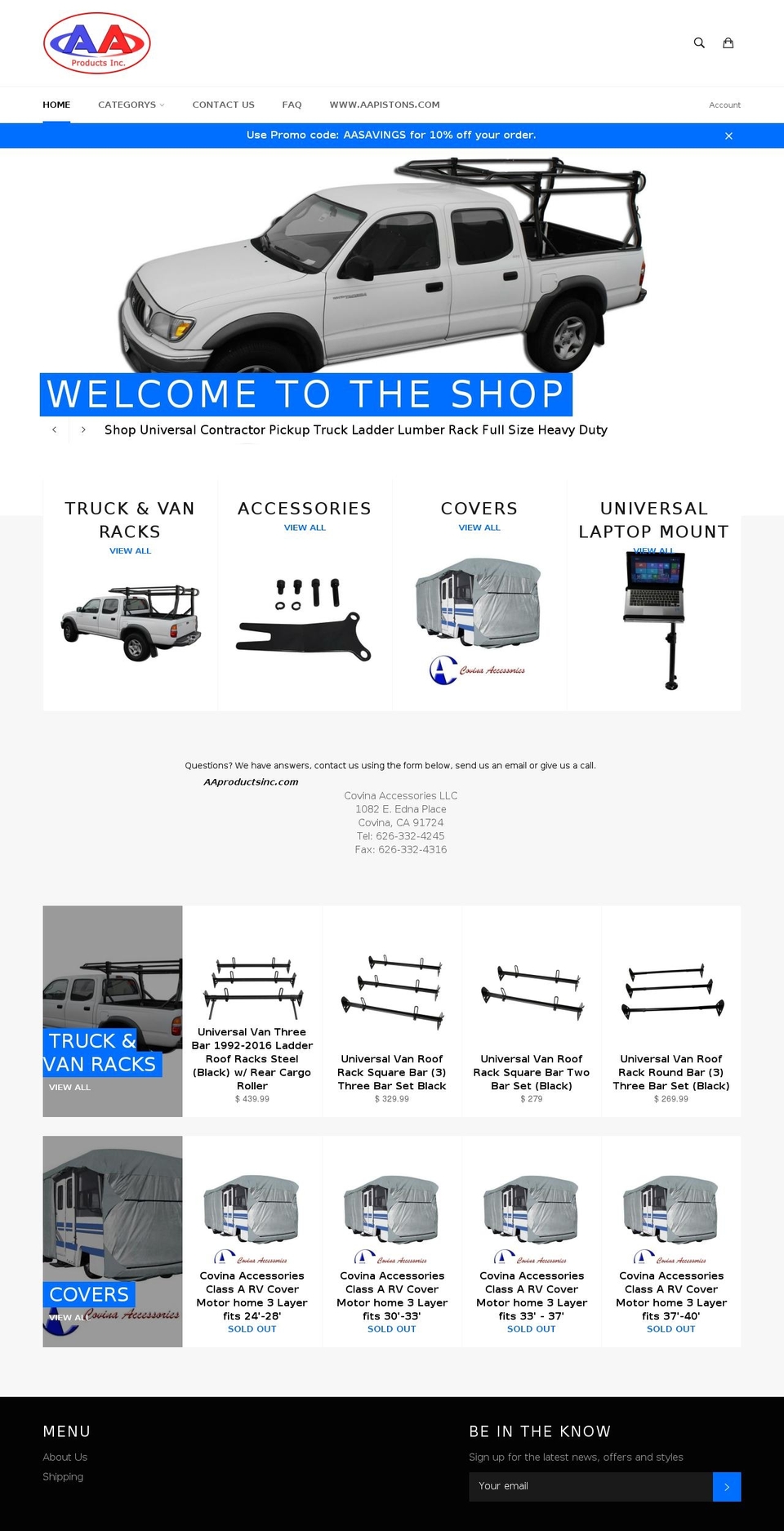 aaproductsinc.com shopify website screenshot