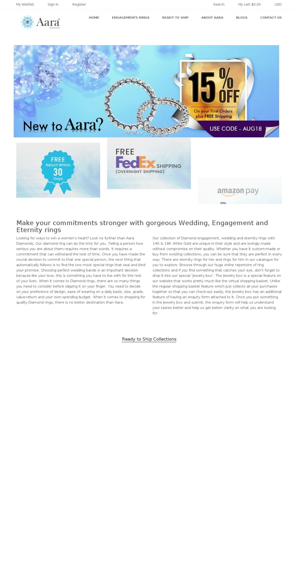 aaradiamonds.com — Shopify storefront screenshot