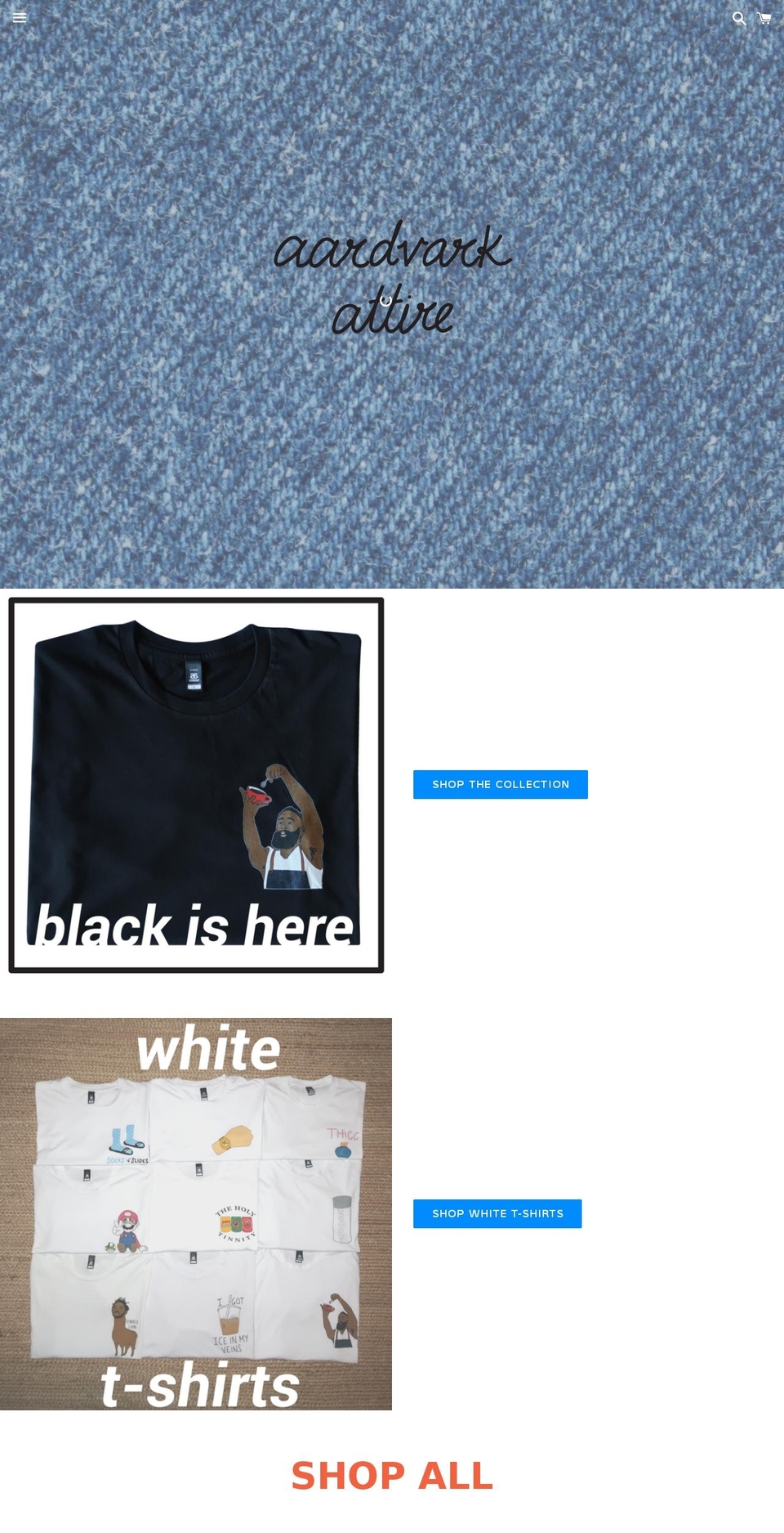 aardvarkattire.com — Shopify storefront screenshot