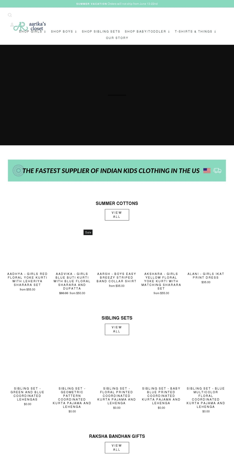 aarikascloset.com shopify website screenshot