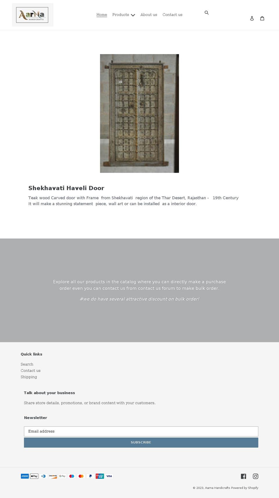 aarnahandicrafts.com shopify website screenshot