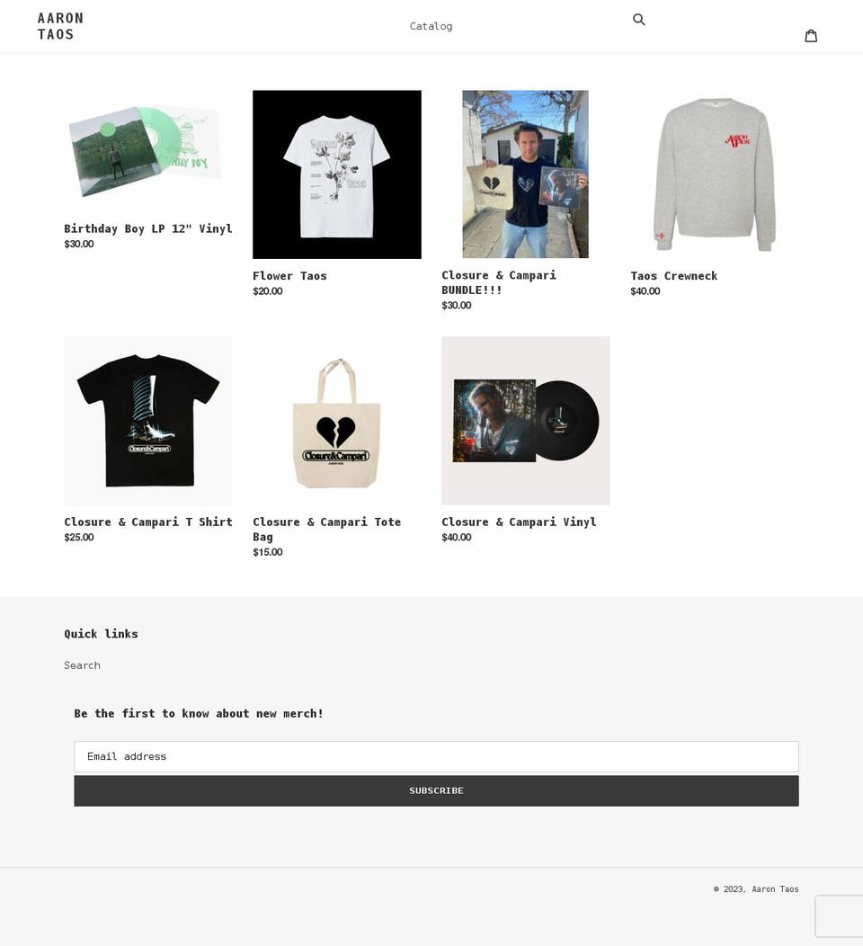 aaron-taos.myshopify.com shopify website screenshot