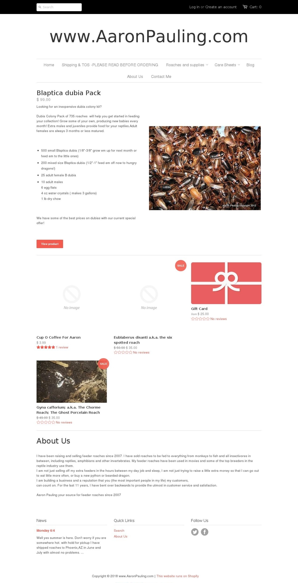 aaronpauling.net shopify website screenshot