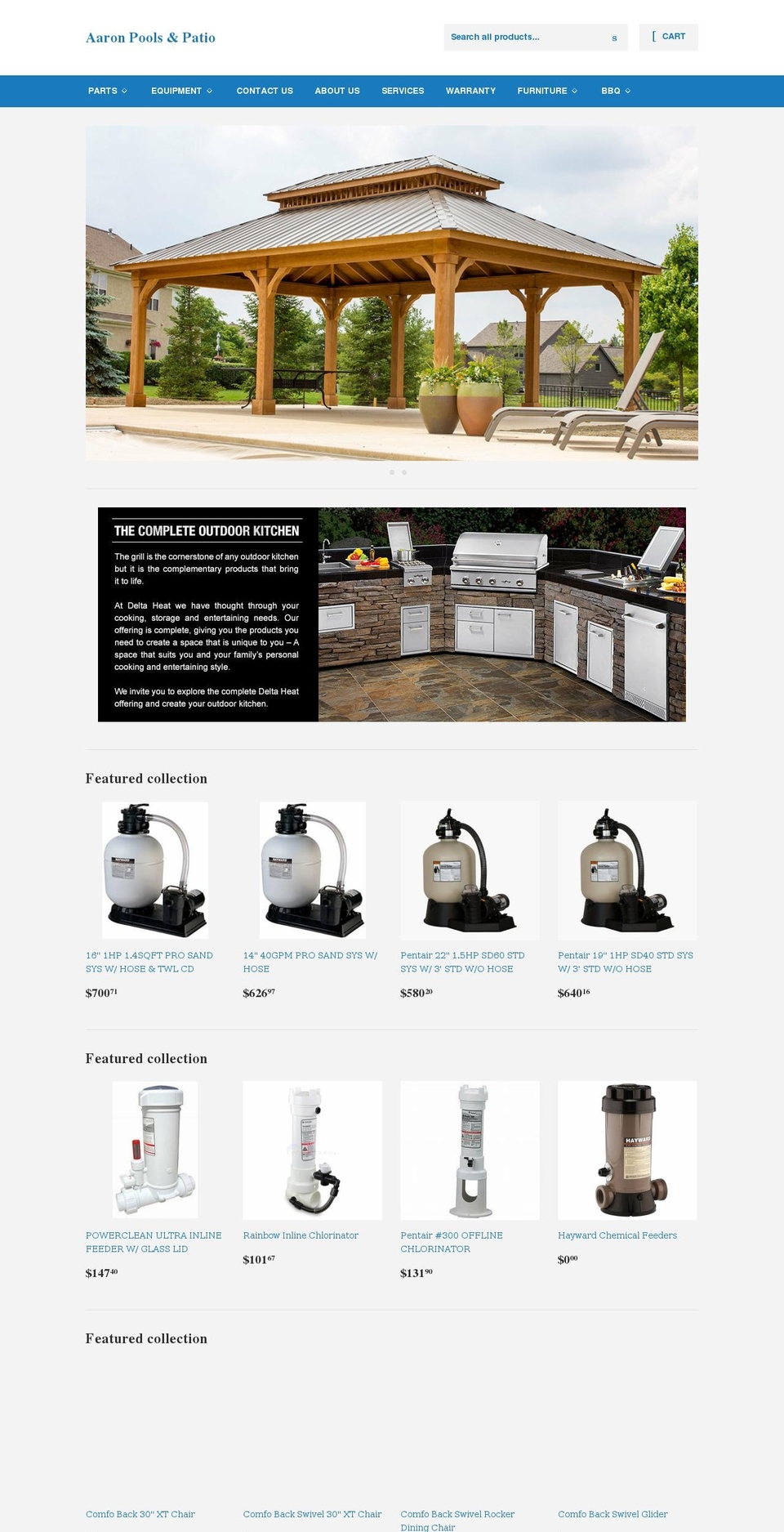 aaronpoolspatio.com shopify website screenshot