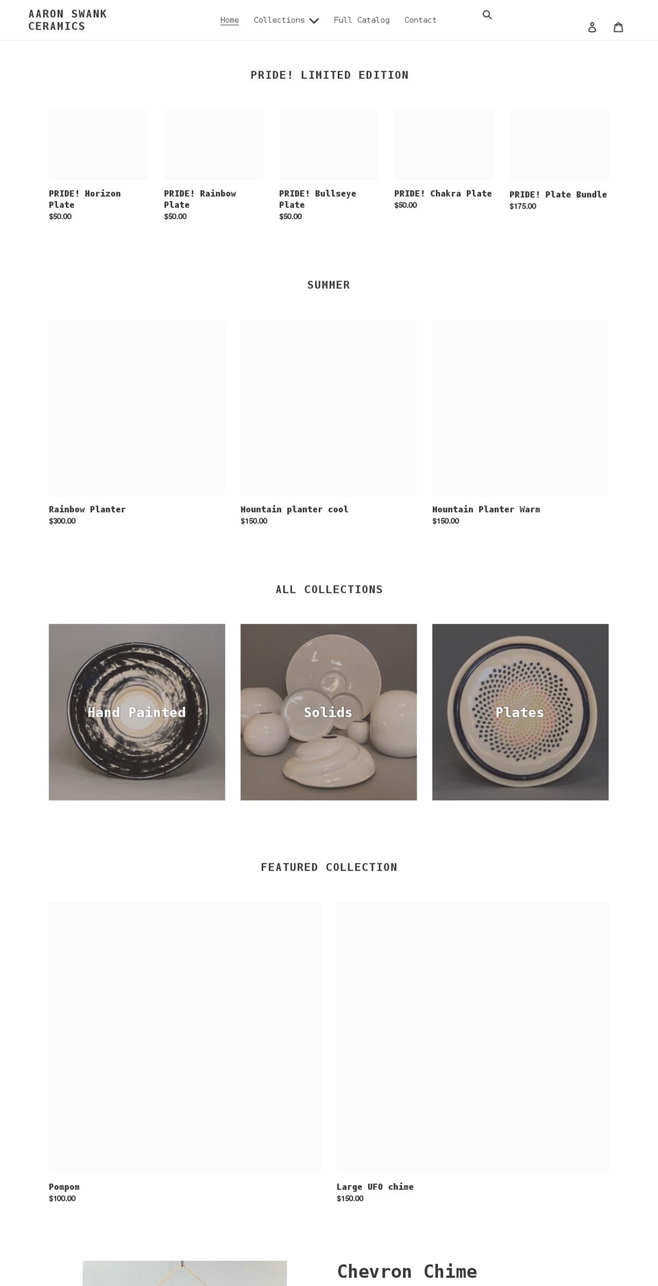 aaronswankceramics.com shopify website screenshot