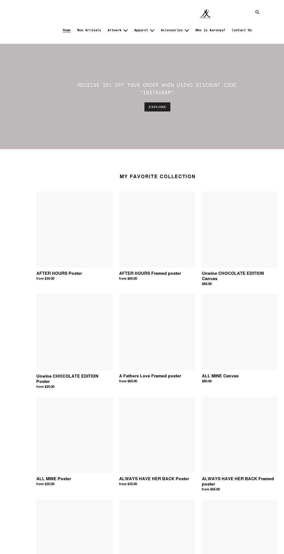 aaronyapaints.com shopify website screenshot
