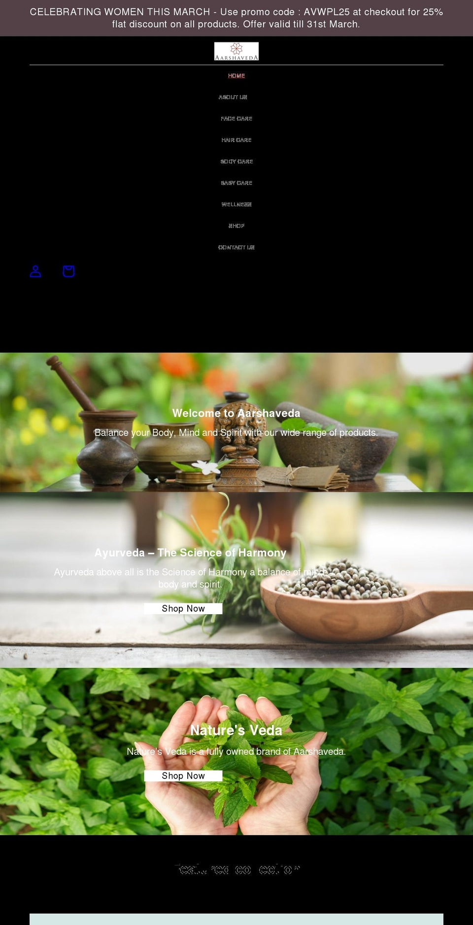 aarshaveda.com shopify website screenshot