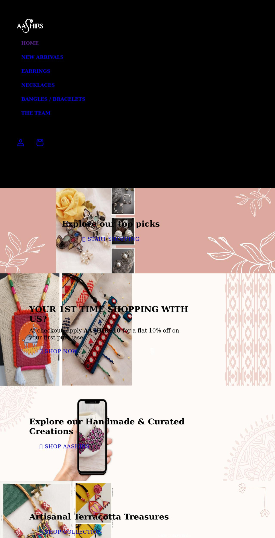 aashirs.com shopify website screenshot