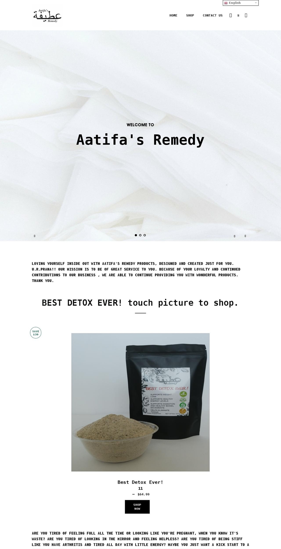 aatifasremedy.com shopify website screenshot