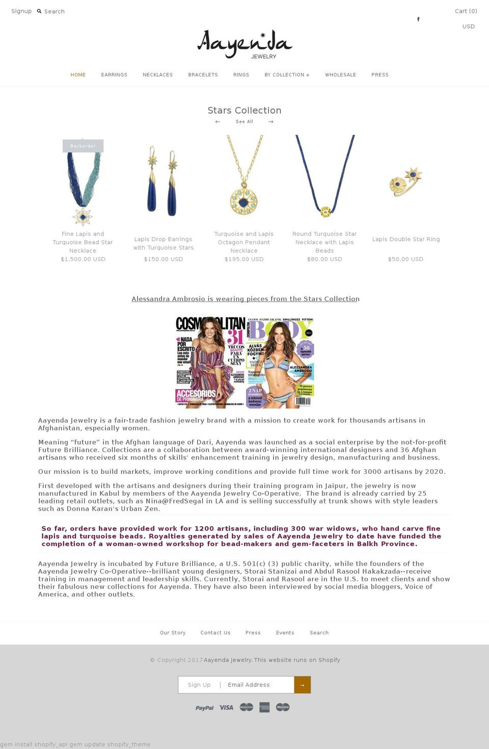 aayendajewelry.com shopify website screenshot