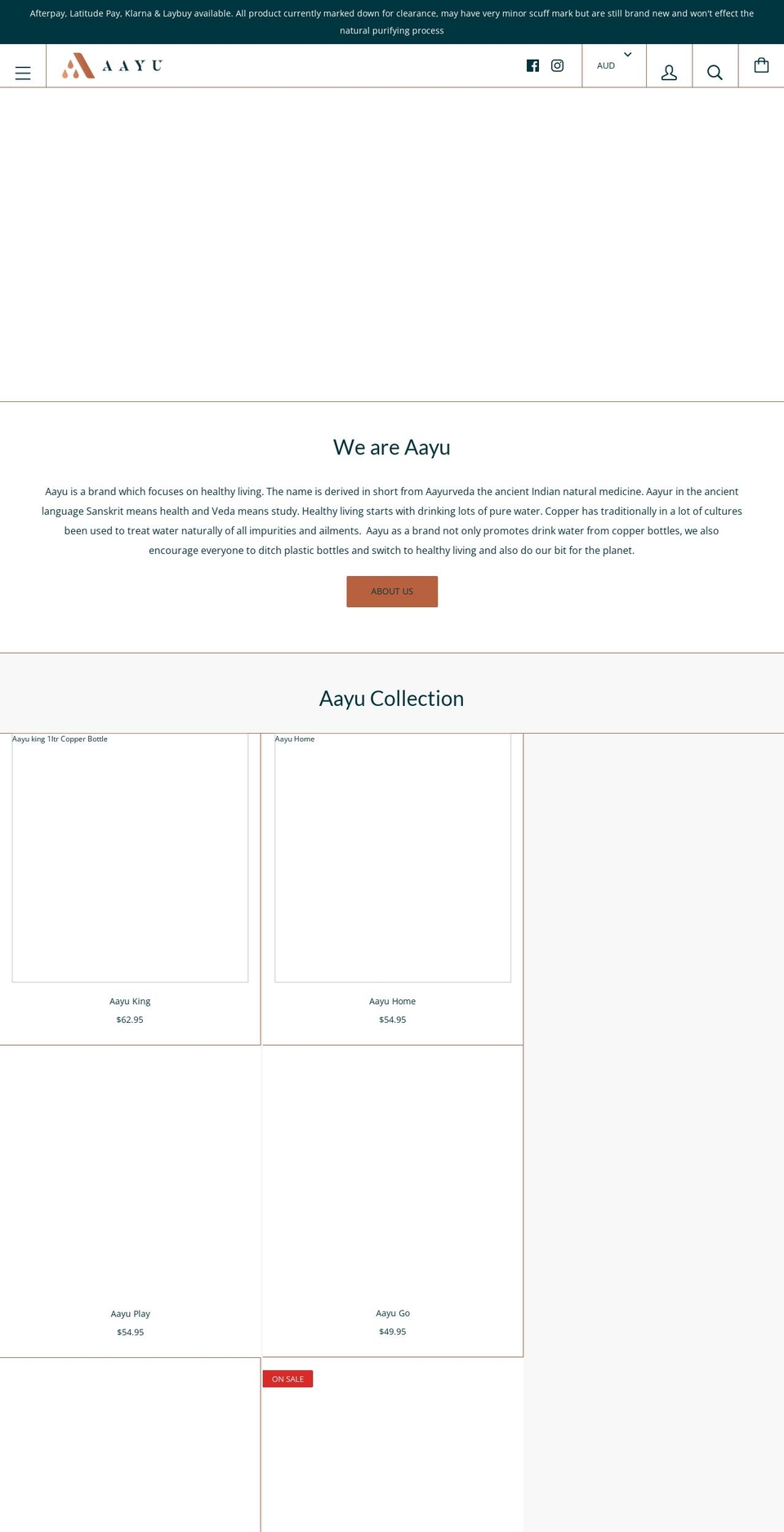 aayu.com.au shopify website screenshot