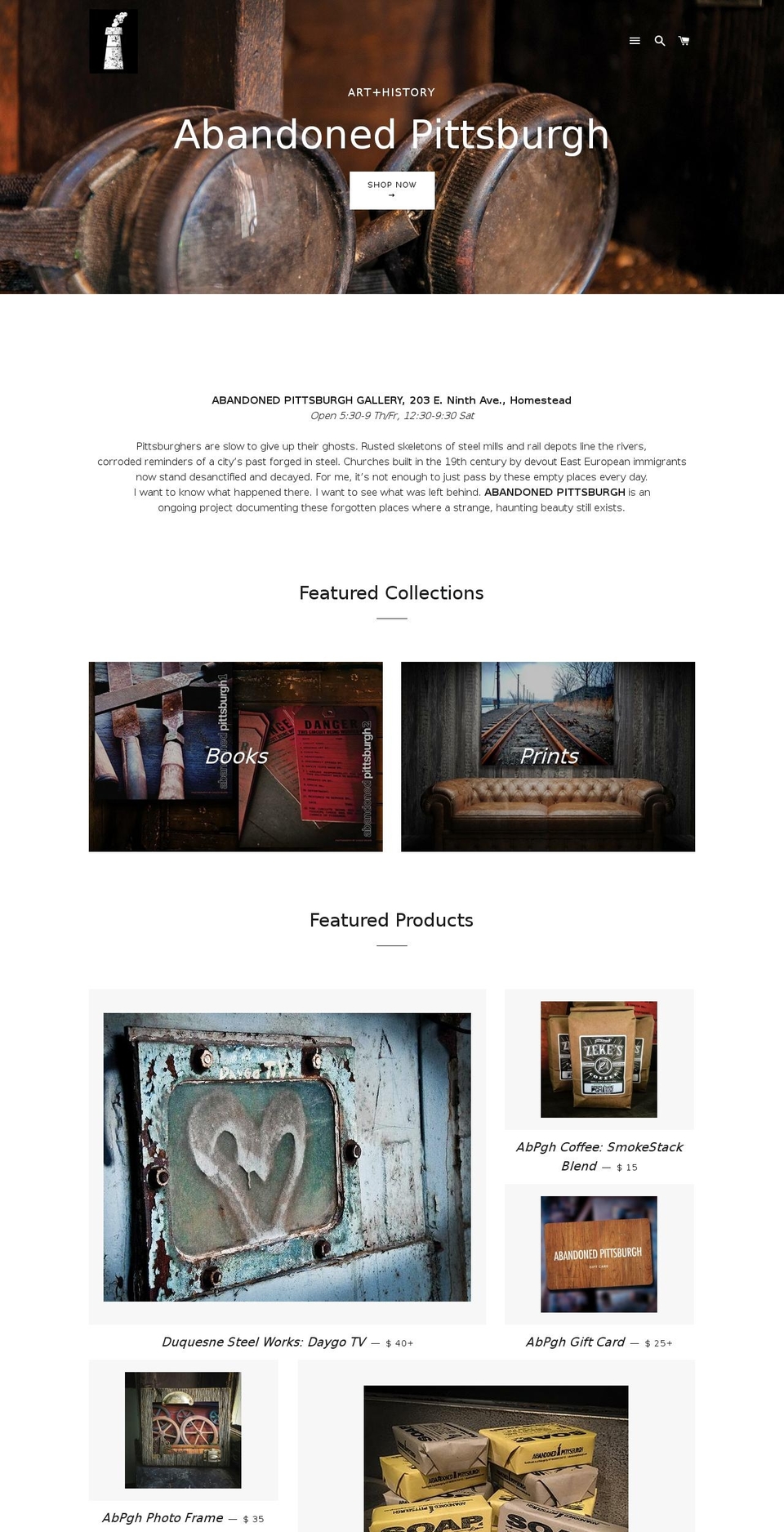 abandonedpittsburgh.com shopify website screenshot