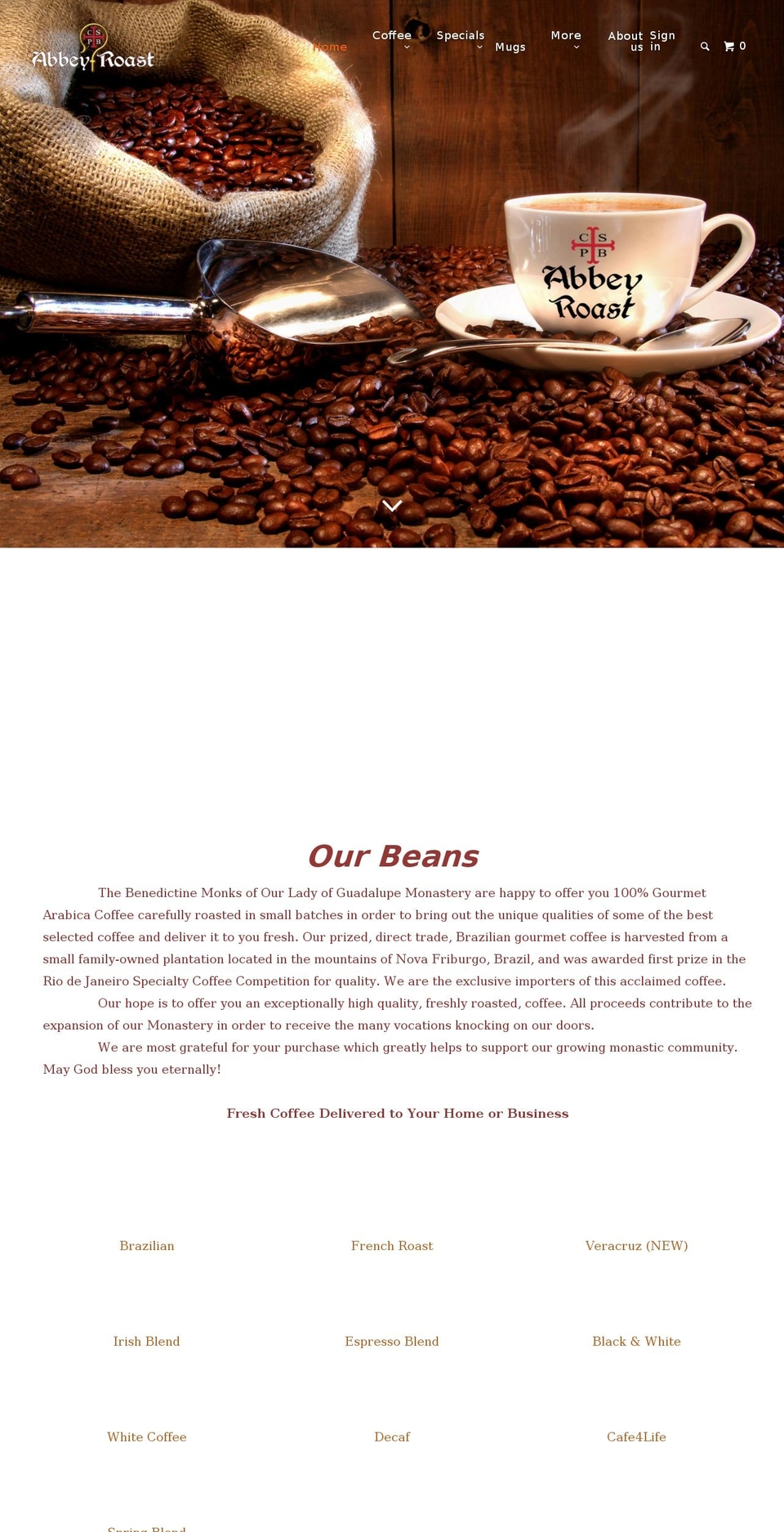 abbeyroast.com shopify website screenshot