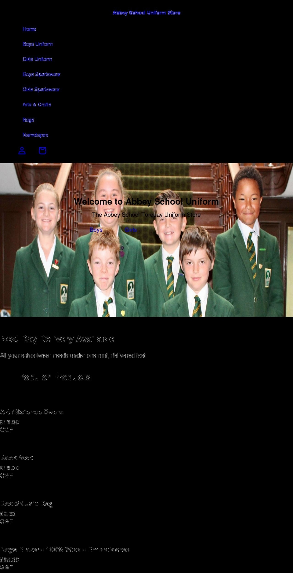 abbeyuniform.com shopify website screenshot