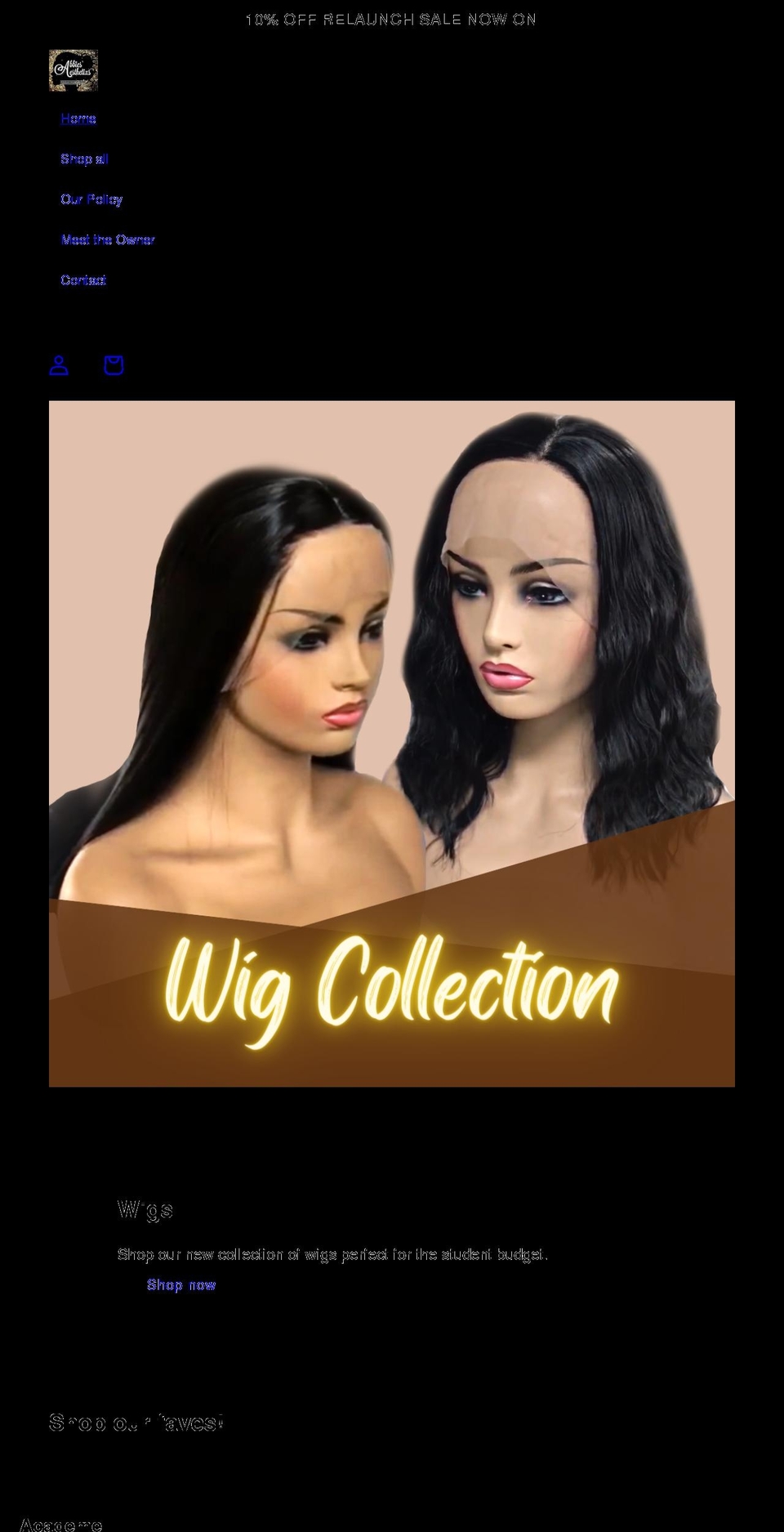 abbiesaesthetixshair.com shopify website screenshot