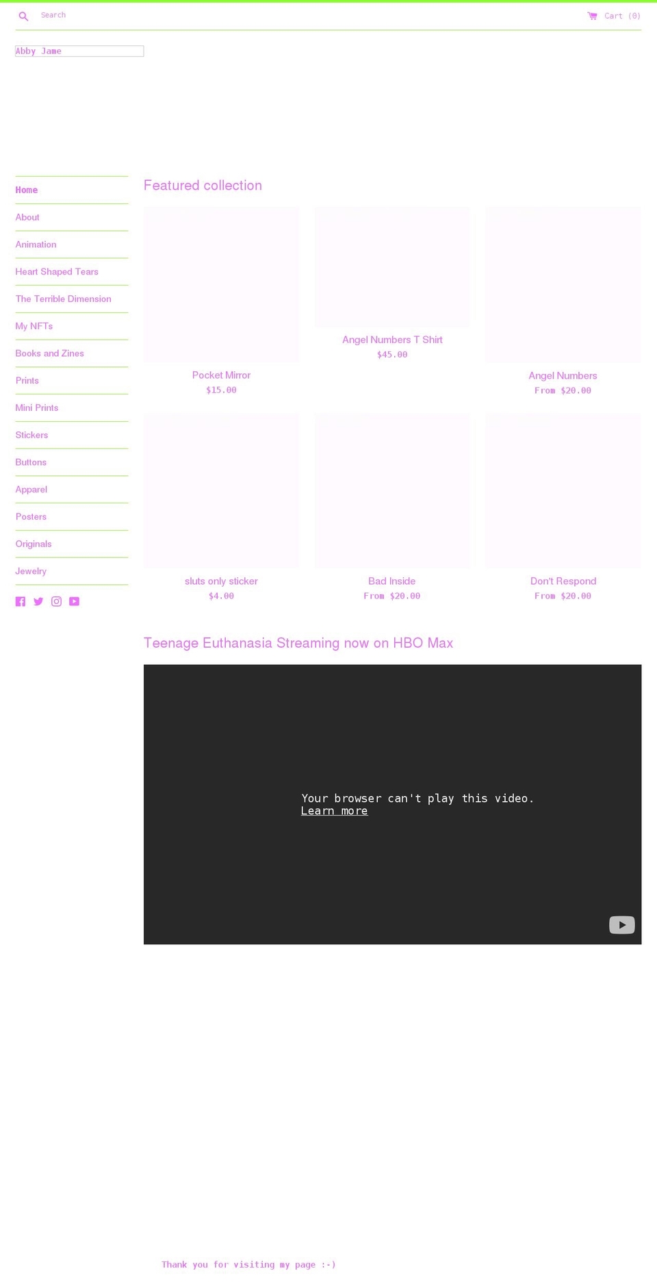 abbyjame.com shopify website screenshot