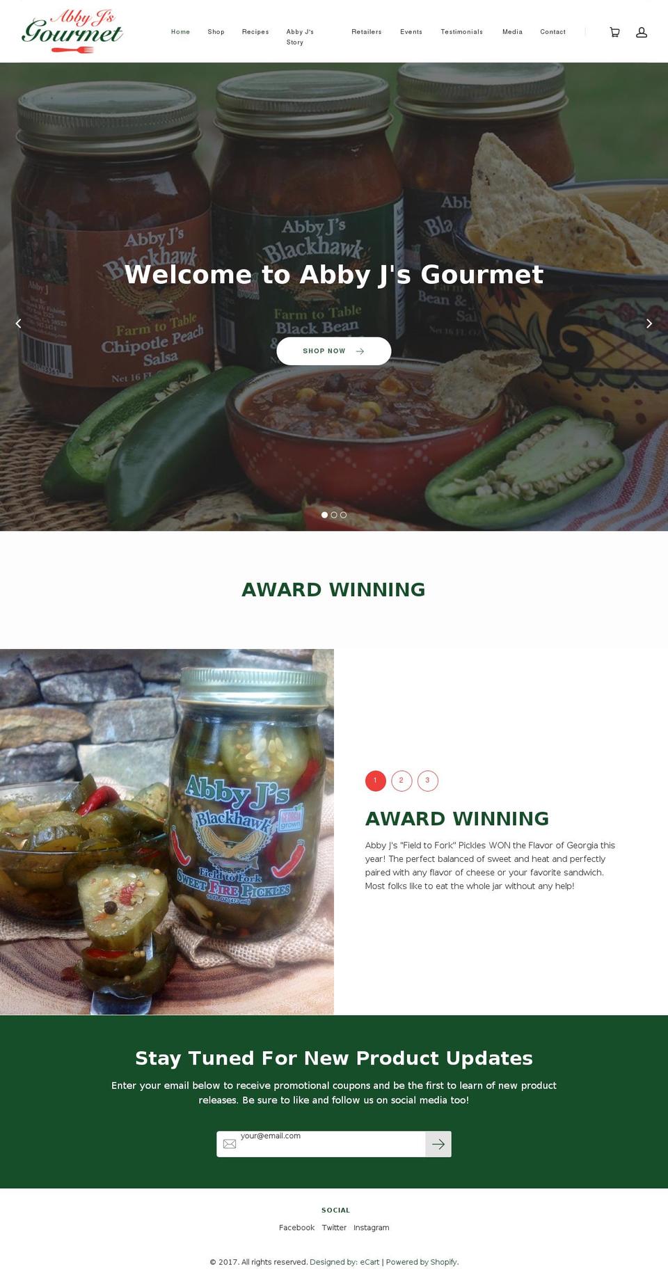 abbyjsgourmet.com shopify website screenshot