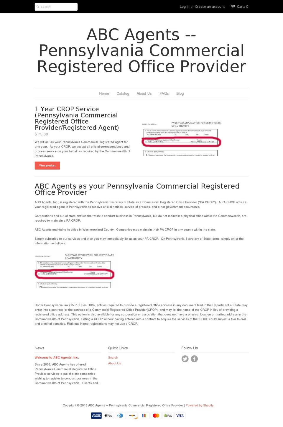 abcagents.net shopify website screenshot