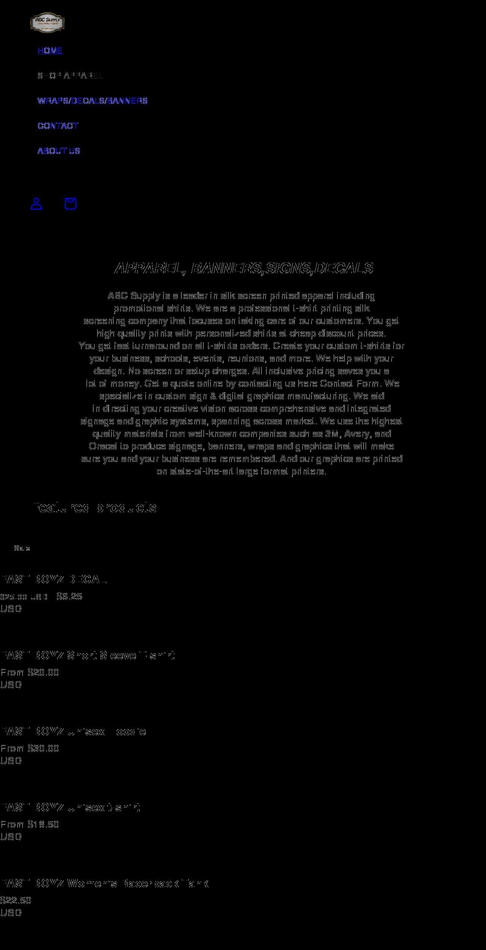 abcapparel.com shopify website screenshot
