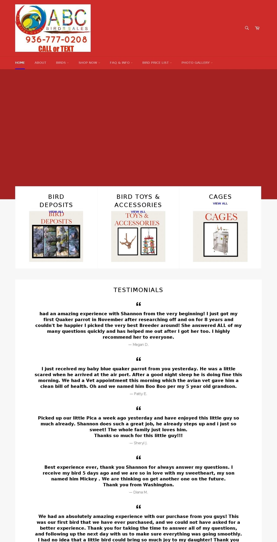 abcbirdsales.com shopify website screenshot