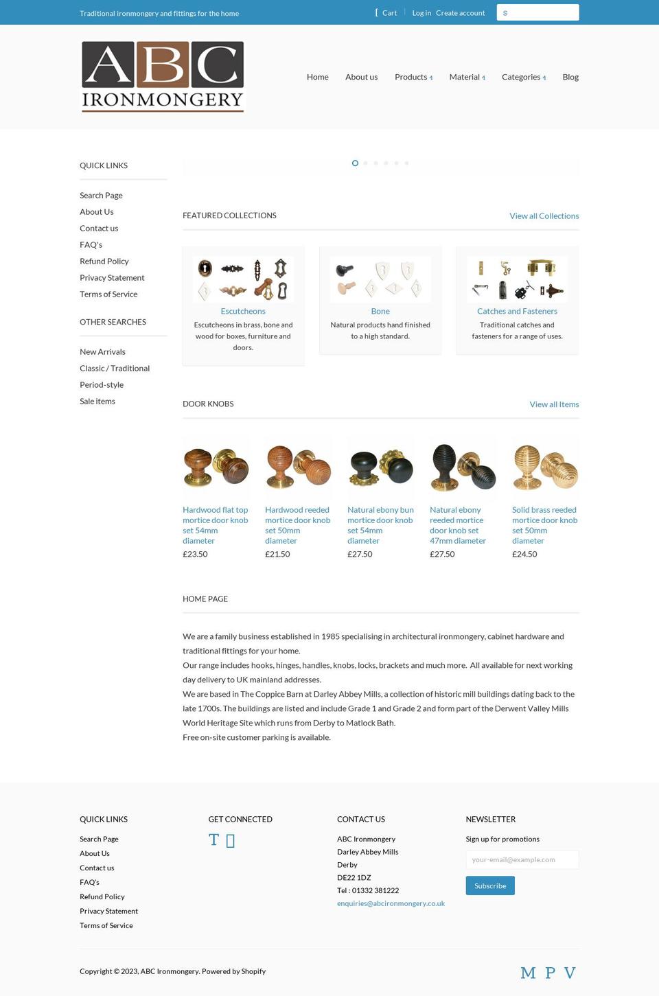 abcironmongery.co.uk shopify website screenshot