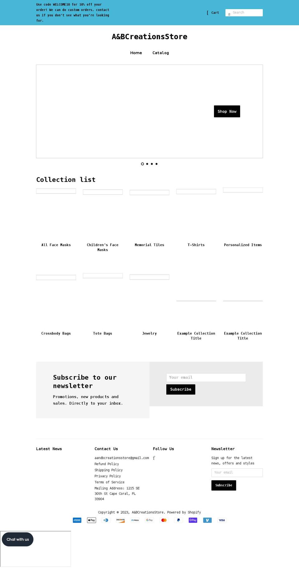 abcreationstore.com shopify website screenshot