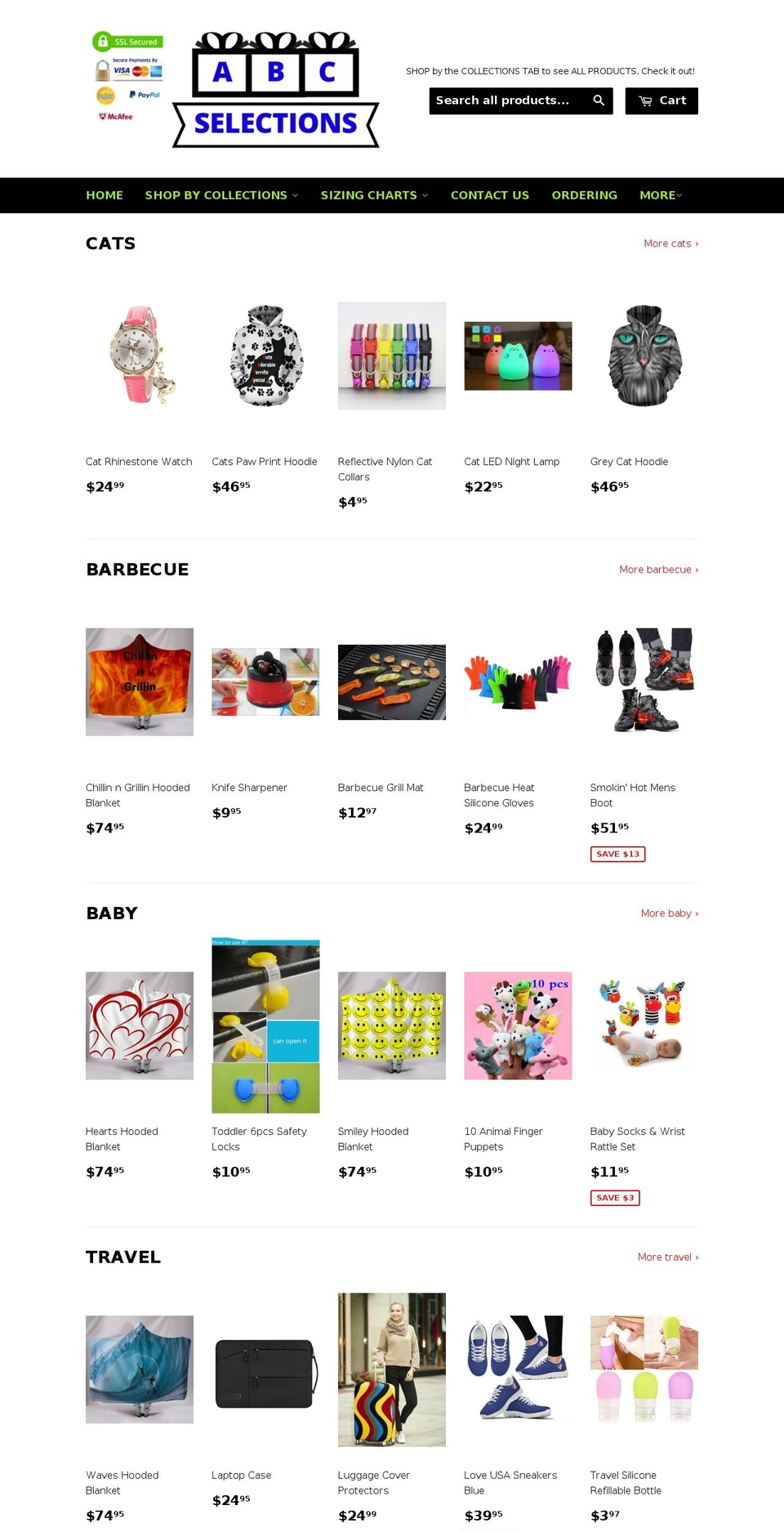 abcselections.com shopify website screenshot