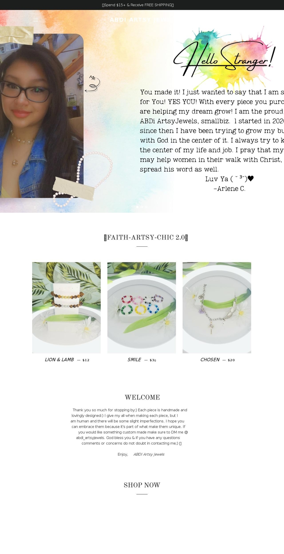 abdiartsyjewels.com shopify website screenshot