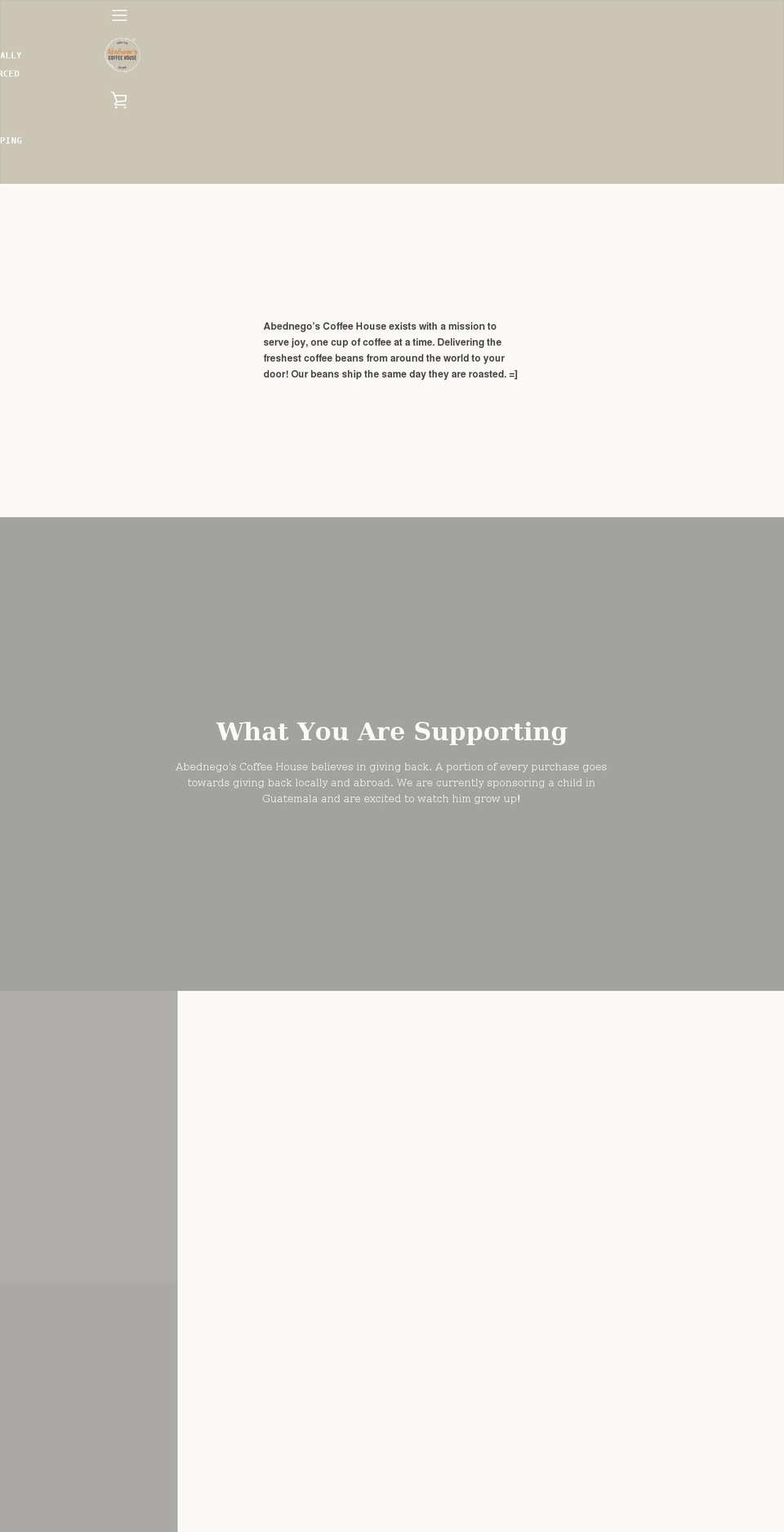 abednegoscoffeehouse.com shopify website screenshot