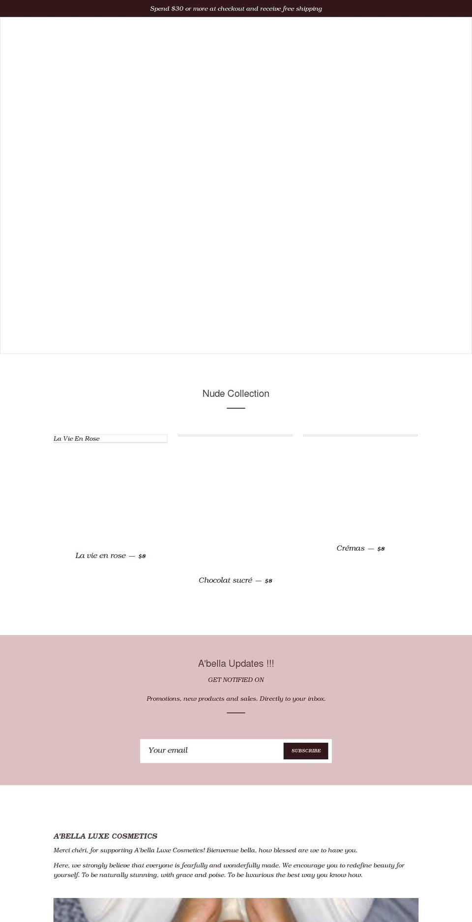 abellaluxecosmetics.com shopify website screenshot