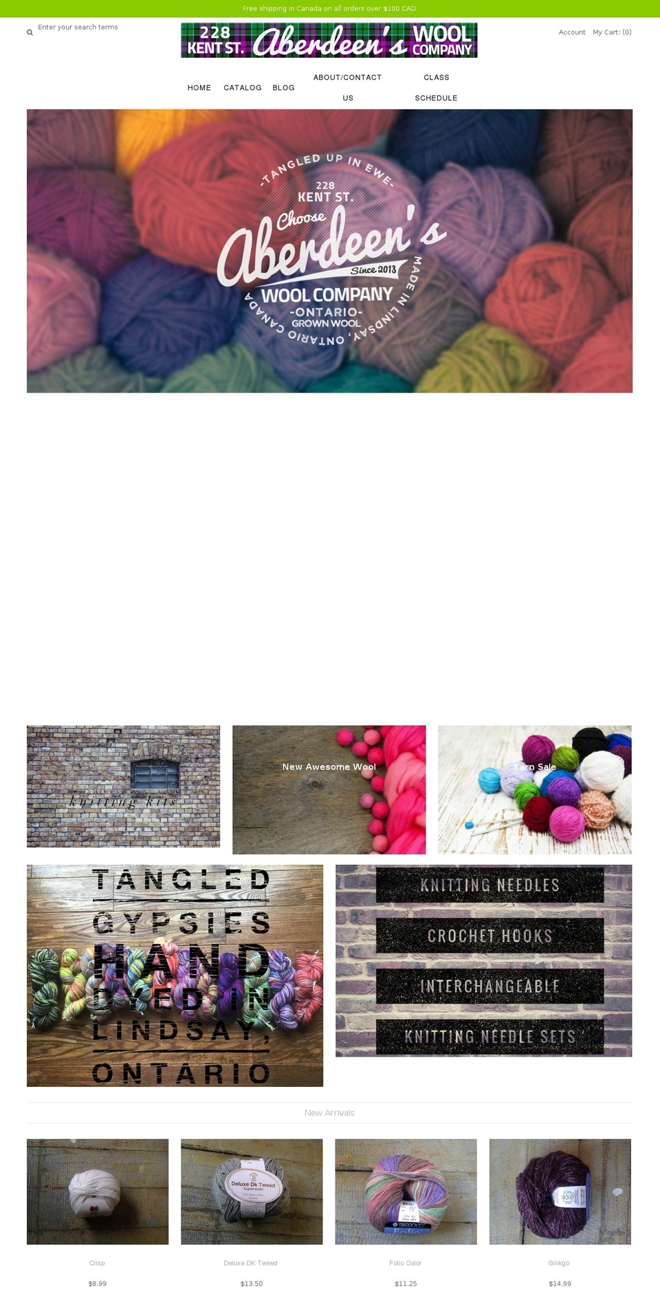 Galleria Shopify theme site example aberdeenswool.ca