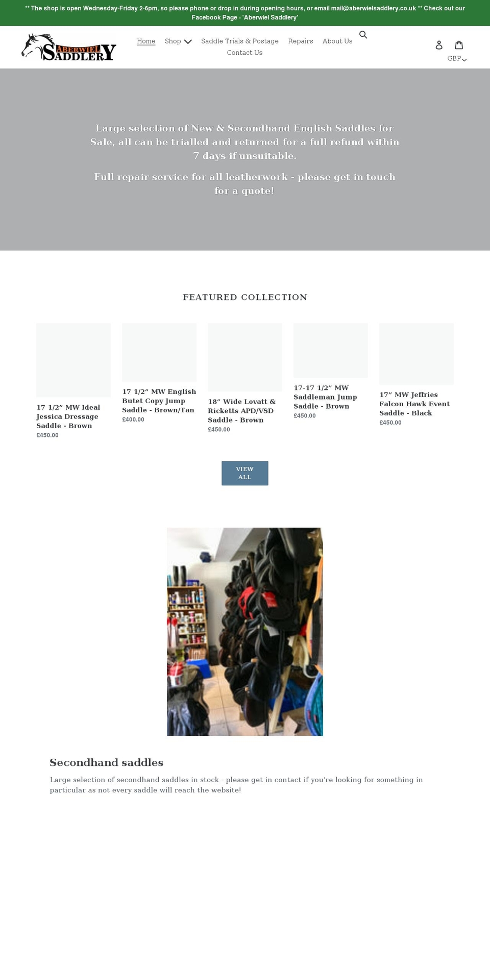 aberwielsaddlery.co.uk shopify website screenshot