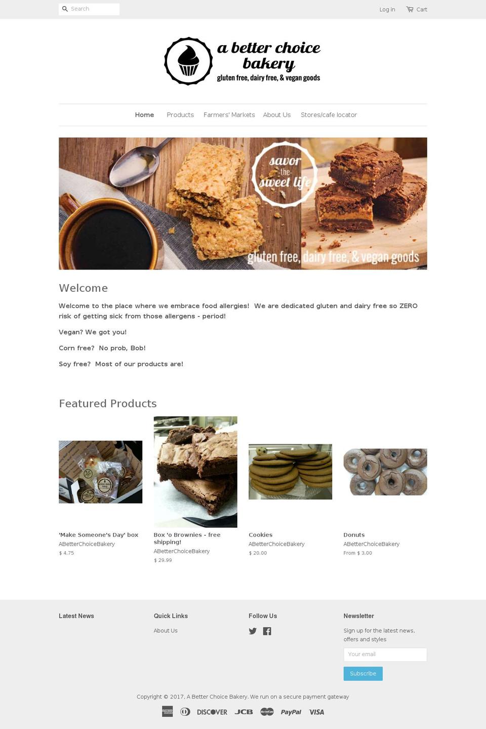 abetterchoicebakery.com shopify website screenshot
