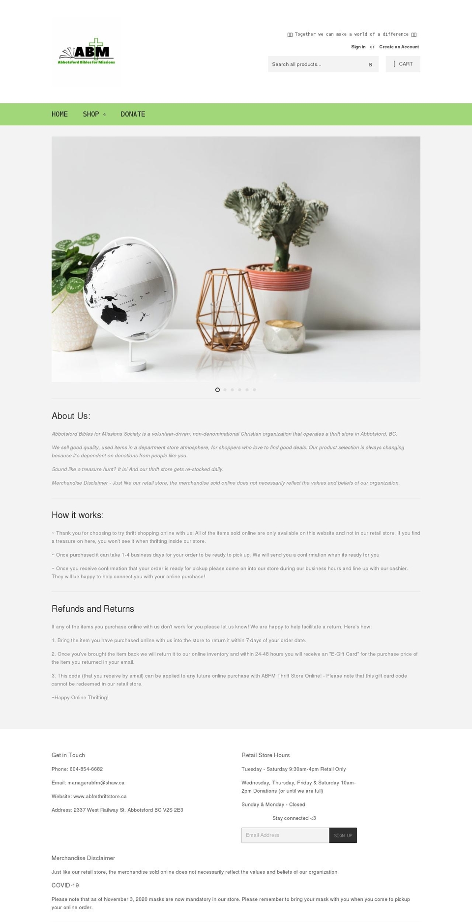 abfm-thrift-store.myshopify.com shopify website screenshot