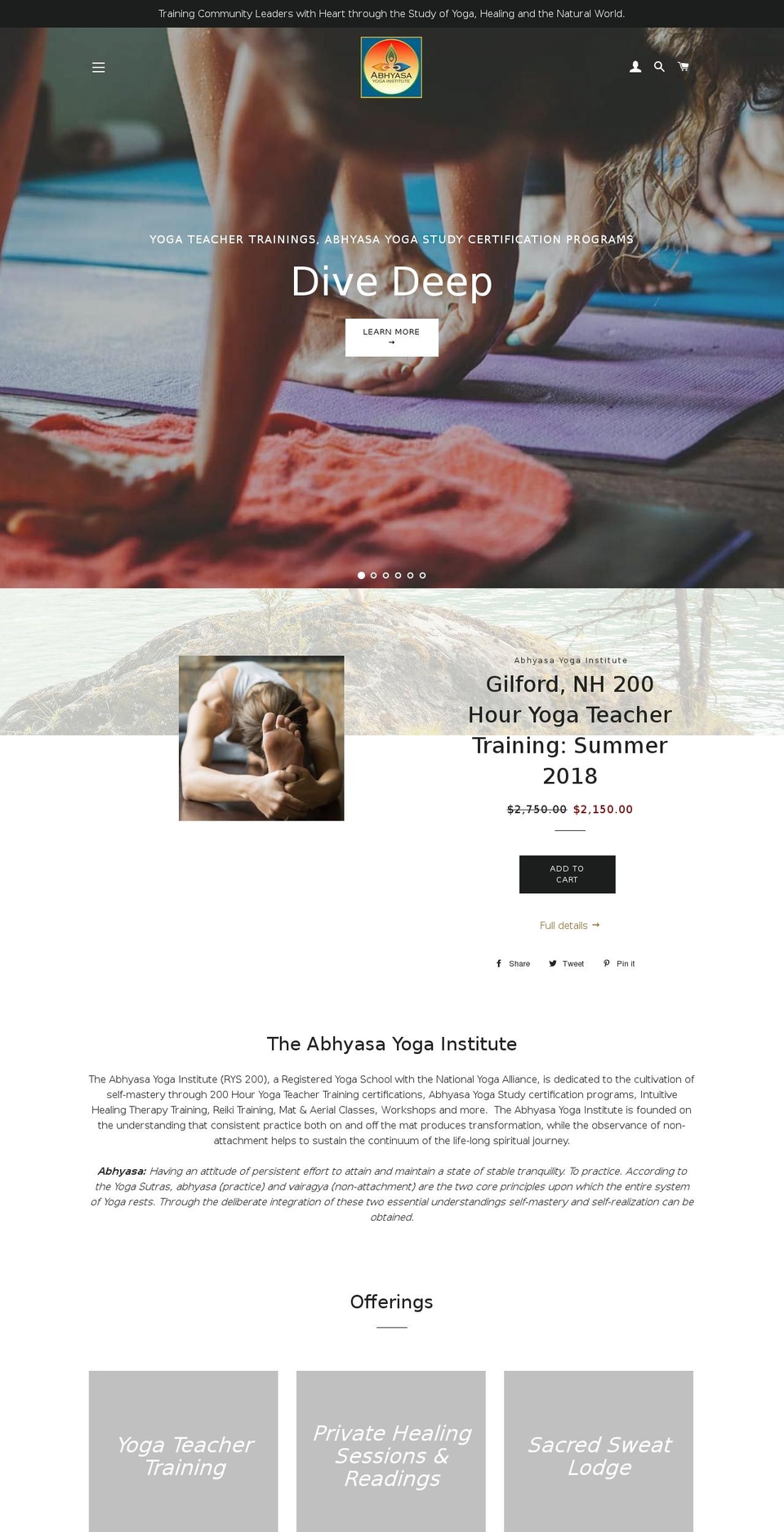 abhyasayogainstitute.com — Shopify storefront screenshot