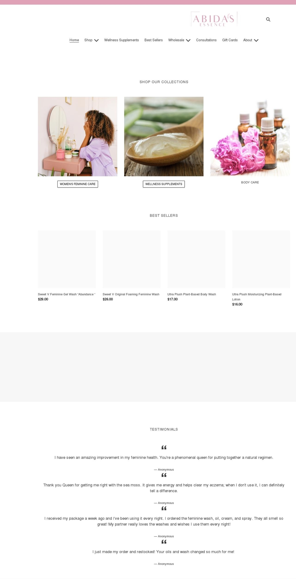 abidasessence.com shopify website screenshot
