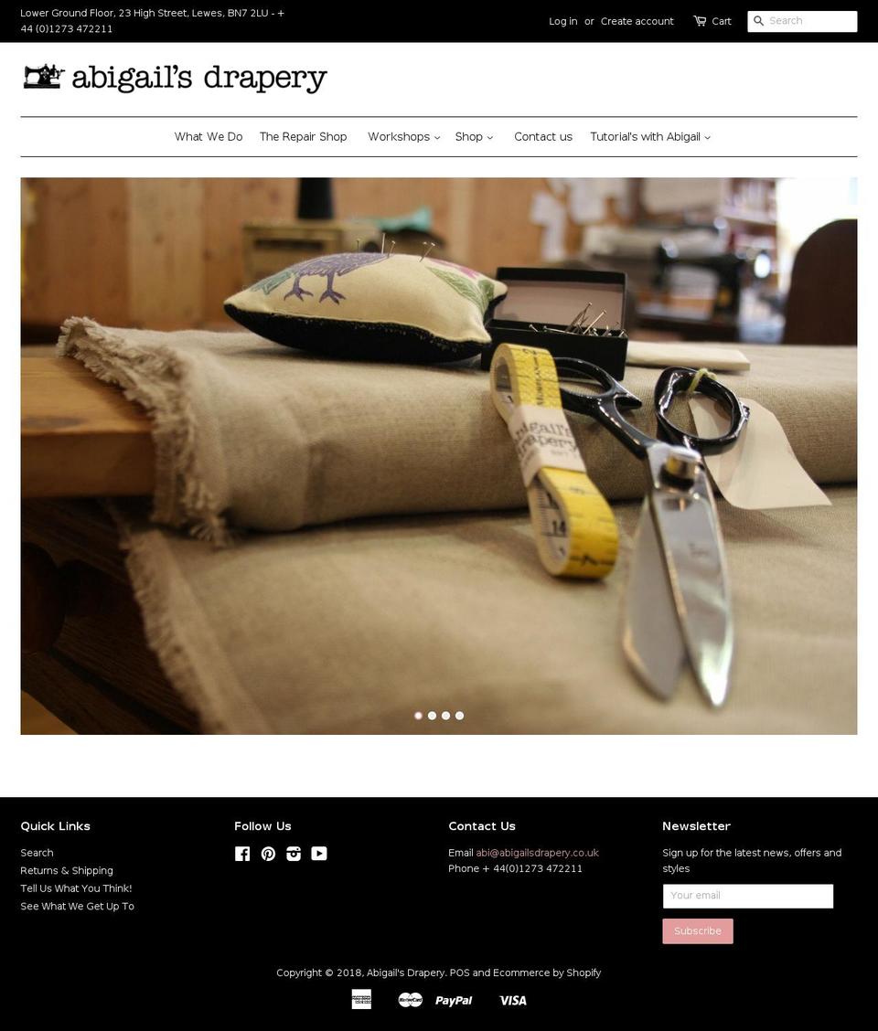 abigailsdrapery.co.uk shopify website screenshot