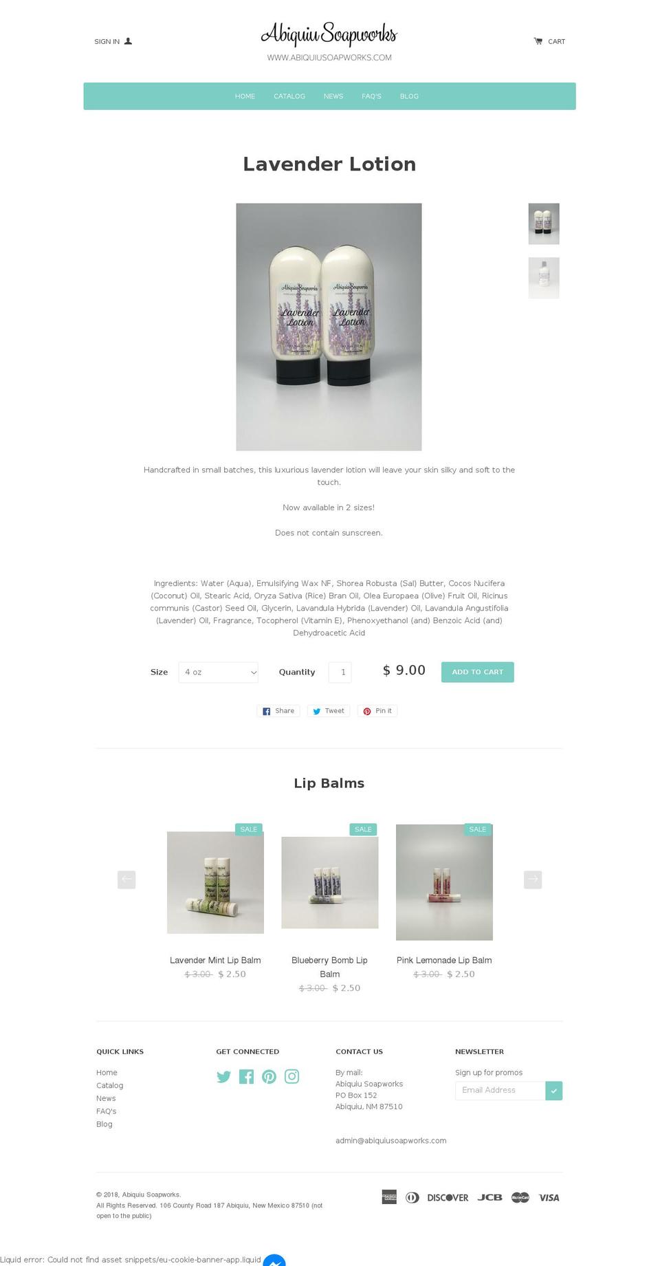 Solo -- Supple Wholesale Installed Shopify theme site example abiquiusoapworks.com